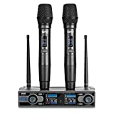 SGPRO Wireless Microphone Dual Handheld Stackable System with AA Batteries Powered Mics 8 Hours Stamina, Auto-Scan, TFT Screen for Professional DJ, Singing, Hosting, Stage, Party, and Entertainment