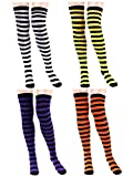 SATINIOR 4 Pairs Halloween Wide Striped Over Knee High Socks High Thigh Socks Women Horizontal Wide Striped Thigh High Stockings for Women Teen Girls Youth Cosplay, Multicolored, Medium