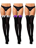 3 Pairs Women Bow Lace Thigh High Stockings Over The Knee Socks for Halloween Valentine's Day Dress Daily Favors (Black with Black Bow, Black with Purple Bow, Black with White Bow)