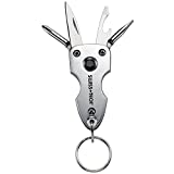 Swiss+Tech ST60300 Silver 7-in-1 Key Ring Multitool with LED Flashlight for Auto Safety, Outdoors, Camping , Black