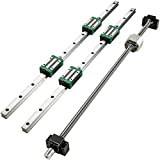 BestEquip Linear Guide Rail 2Pcs HGR20-2000mm Linear Slide Rail with 1Pcs RM1605-2000mm Ballscrew with BF12/BK12 Kit Linear Slide Rail Guide Rail Square for DIY CNC Routers Lathes Mills