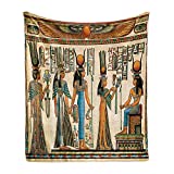 Lunarable Egyptian Print Throw Blanket, Egyptian Papyrus Depicting Queen Nefertari Making an Offering to Isis Image, Flannel Fleece Accent Piece Soft Couch Cover for Adults, 70" x 90", Multicolor