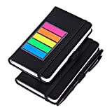 (2 Pack) Pocket Notebook Small Hardcover Writing Note Book 3" x 5.5", Mini Ruled Lined Journal, Leather Cover, Flat 100 gsm Thick Paper, No Bleed, with Pen Holder, Bookmarks and Inner Pockets, Black