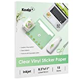 Koala Clear Sticker Paper for Inkjet Printer - Waterproof Clear Printable Vinyl Sticker Paper - 8.5x11 Inch 15 Sheets Transparent Glossy Sticker Paper for DIY Personalized Stickers, Labels, Decals