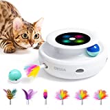 Cat Toys ORSDA 2in1 Interactive Cat Toys for Indoor Cats, Timer Auto On/Off, Cat Toy Balls & Ambush Feather Electronic Cat Toy, Cat Entertainment with 6pcs Feathers, Dual Power Supplies Cat mice Toy