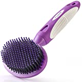 Round Bristle Pet Brush for Dogs and Cats - Gentle Grooming for Short or Long Hair - Soft Tool for Sensitive Skin Removes Dander, Dirt, and Detangles - Purple