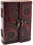 Handmade Large 8" Embossed Leather Bound Journal with lock Genuine Brown Antique Old personal Diary notebook journal Men Women Hand embossed