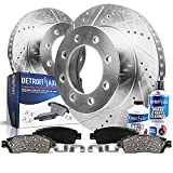 Detroit Axle - 12.99" (330mm) Rear Drilled & Slotted Rotors + Brake Pads Replacement for Avalanche Silverado Suburban Sierra Yukon XL 2500 HD - [Models with Single Rear Wheels]