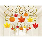 Autumn Thanksgiving Swirls Hanging Decorations - Pumpkin and Maple Leaf Fall Themed party Supplies,No DIY Required,36 Pack