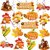 Fall Party Decor Thanksgiving Decorations Hanging Swirls with Maple Leaf Pumpkin Squirrel Happy Fall Yall Party Supplies for Home Indoor Outdoor Party Ceiling Streamers Fall Festival Hanging Cutouts