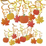 Konsait 36 Count Thanksgiving Swirl Hanging Decorations, Autumn Pumpkin Maple Leaf Hanging Swirls Decorations, Fall Themed Door Ceiling Decorations Favors Supplies for Thanksgiving Party Decor