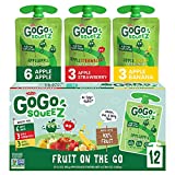 GoGo squeeZ Fruit on the Go Variety Pack, Apple, Banana, & Strawberry, 3.2 oz. (12 Pouches) - Tasty Kids Applesauce Snacks - Gluten Free Snacks for Kids - Nut & Dairy Free - Vegan Snacks