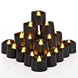 Homemory 24-Pack Black Tea Lights Candles Battery Operated, Halloween Candle Tea Lights, Flameless Flickering Black Candles, Ideal for Holiday Decor, Theme Party, Dia 1-2/5" x H 1-1/4''
