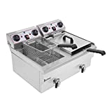 Winado 24.9QT Capacity Electric Deep Fryer with Baskets & Lids & Timer Controller, Countertop Dual Tank Fryers w/ Drain & Temperature Control, for Home & Commercial 3400W 60Hz 110V