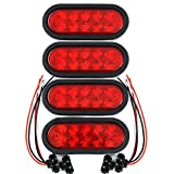 ProlinePPPI US seller-ADarkeningMask$$$ (4) Trailer Truck LED Sealed RED 6" Oval Stop/Turn/Tail Light Marine Waterproof Including 3-pin water tight plug DOT/SAE with wires and Grommet