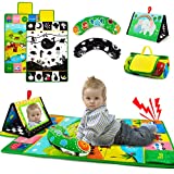 Inbeby Tummy Time Mirror & Play Mat & Pillow 3-in-1, High Contrast Black and White Baby Toys, Activity Mat for Early Education, Newborn Infant Tummy Time Toy Set for 0 3 6 12 Month Crinkle/Squeaker