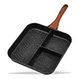 ESLITE LIFE Nonstick Divided Grill Pan, 11 Inch 3-Section Breakfast Grill Pan for Stove Tops, Compatible with All Stovetops (Gas, Electric & Induction), PFOA Free