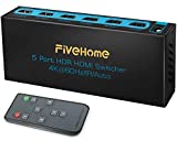 4K@60Hz HDMI Switch 5x1, FiveHome 5 Port HDMI Switcher with IR Wireless Remote Support Auto Switch, HDMI 2.0, HDCP 2.2, HDR, Full HD, 3D