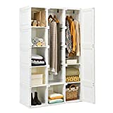 Tangkula Portable Wardrobe Closet, Foldable Clothes Organizer w/Cubby Storage, Hanging Rods, Magnet Doors, Safe Material, Easy Assemble Clothing Storage, Folding Bedroom Armoire (10 Cubbies & 2 rods)