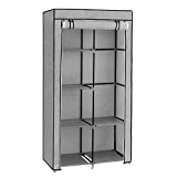 SONGMICS Portable Closet, Wardrobe, Clothes Storage Organizer with 6 Shelves, 2 Clothes Hanging Rails, for Bedroom, Apartment, with Gray Herringbone Pattern, URYG084G22