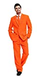 U LOOK UGLY TODAY Men's Party Suit Solid Color Prom Suit for Themed Party Events Clubbing Jacket with Tie Pants Fluorescent Orange-Large