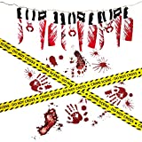 JOYIN 6 Pcs Halloween Party Decoration Set Including 3 Bloody Garland Banners, 2 Bloody Clings and Crime Scene Tape for Scary Halloween Zombie Vampire Haunted House Indoor Party Supplies Decor