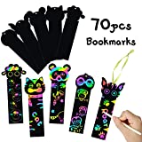MALLMALL6 70Pcs Animal Scratch Bookmarks Rainbow Scratch DIY Hang Tags Party Favors Theme Birthday Party Classroom School Supplies Decorations Crafts Kit for Kids