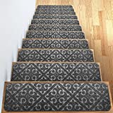 ELOGIO Carpet Stair Treads Set of 13 Non Slip/Skid Rubber Runner Mats or Rug Tread  Indoor Outdoor Pet Dog Stair Treads Pads  Non-Slip Stairway Carpet Rugs (Gray) 8 x 30"