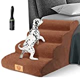 Topmart High Density Foam Dog Steps 4 Tiers,Extra Wide Deep Pet Steps,Non-Slip Pet Stairs,Dog Ramp for Bed,Soft Foam Dog Ladder,Best for Older Dogs Injured,Older Pets,Cats with Joint Pain,Color Brown