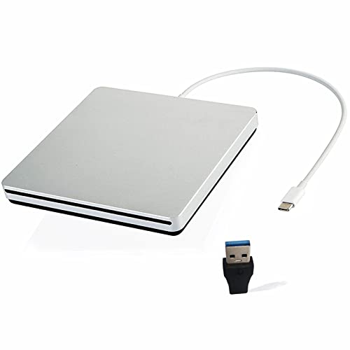 VikTck External CD/DVD Drive for Laptop USB C Ultra Slim CD DVD Burner/Writer/Reader USB Superdrive Disc Duplicator for MacBook Pro/Air/Mac/M1/Laptop/Windows10 (Silver)