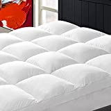 Cooling Mattress Topper Queen for Back Pain, Extra Thick Mattress Pad Cover, Plush Pillow Top Overfilled with Down Alternative, Deep Elastic Pocket, White