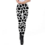 Women's Cow Leggings Halloween Skinny High Waist Cute Animal Printed Stretchy Costume Tights M