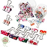 48 Pieces Colorful Binder Clips Paper Clamps 2 Sizes Cute Printing Metal Fold Back Clip Designer Binder Clips with Box for Office, School and Home Supplies, 0.75 Inch and 1 Inch