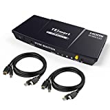 TESmart 2 Port HDMI KVM Switch, Monitor Switch for 1 Monitors 2 Computers, UHD 4K@60Hz RGB 4:4:4, USB 2.0 Hub, Stereo Audio, Hotkey, Button Switching, PC Keyboard Mouse Switches Box with 5ft Cables