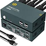 GREATHTEK KVM Switch HDMI Dual Monitor Extended Display 2 Port, 4 USB 2.0 Hub, UHD 4K@60Hz Resolution YUV4:4:4 Downward Compatible, Button Switch, with All Needed Cables