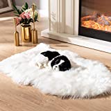 Asrug Soft Faux Fur Pet Bed Mat Plush and Fluffy Pet Pad Ultra Cozy Pet Throw Rug for Dogs Cats, White, 24 by 36 inches