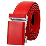 Falari Men's Genuine Leather Ratchet Dress Belt Automatic Sliding Buckle 8168-RED-XL44
