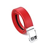 Gelante Genuine Leather Ratchet Dress Belt With Automatic Sliding Buckle - Minimalistic Style-Trim to Fit G706-Red