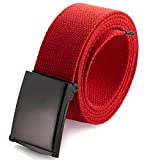 Cut To Fit Canvas Web Belt Size Up to 52" with Flip-Top Solid Black Military Buckle (Red)