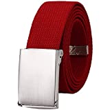 Canvas Web Belt Fully Adjustable Cut to Fit Golf Belt Flip Top Silver Buckle - Red