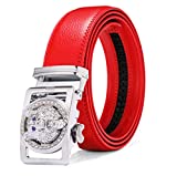 NOOS Luxury Men's Belts Red Leather Wolf Head Buckle 1.38 inch Width Used for Mens Dress Casual Adjustable Belt