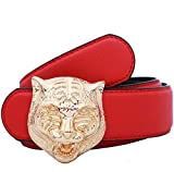 Yuangu Men's Big Tiger Buckle 38-mm Italian Leather Belt (105cm/41.3inch (34-36), Red Gold)