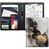 WAVEYU Padfolio Business/Resume Portfolio Folder, Marble Leather Interview Portfolio Business Portfolio Organizer with Legal Pad Folder Clipboard, Interview Folder for Men/Women, Black+Gold