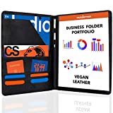 Wundermax Portfolio Binder - 12.8 x 9.8 x 0.6 Inch Vegan Leather Padfolio for Women and Men w/ Notepad, Pockets for Tablet, Resume and Documents - Black