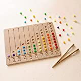 ibwaae Wooden Number Tracing Board Set Beads Counting Game Preschool Math Game Color Sorting Toys for Kids Fine Motor Skill Montessori Toys for Toddler(Peg Board)