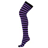 HDE Women's Plus Size Striped Stockings Thigh High Over the Knee OTK Sheer Nylons (Purple Black Stripes)