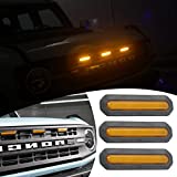 Front 3 Pcs LED Grille Lights compatible with Ford Bronco Accessories 2/4-Door 2021 2022 Base/ Black Diamond model only, Easy-Installation Amber OE Grille Lamps Kit with Fuse, Wiring Harness