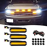 Klutchtech Bronco Grille Lights, 3Pcs LED Ultra Bright Amber Front Grille Marker Lights with Fuse & Wiring Harness Compatible with Ford Bronco 6th Gen. 2021+ Base/Black Diamond Trim