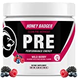 Honey Badger Pre Workout Powder | Vegan Keto Wild Berry Preworkout | Natural Energy for Men & Women | Beta Alanine, Caffeine & Vitamin C for Immune Support | Sugar Free & Paleo | 30 Servings