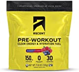 Ascent Pre Workout - Preworkout Powder, Zero Artificial Ingredients, Clean Energy for Men & Women, 150mg Caffeine - Blueberry Raspberry, 30 Servings